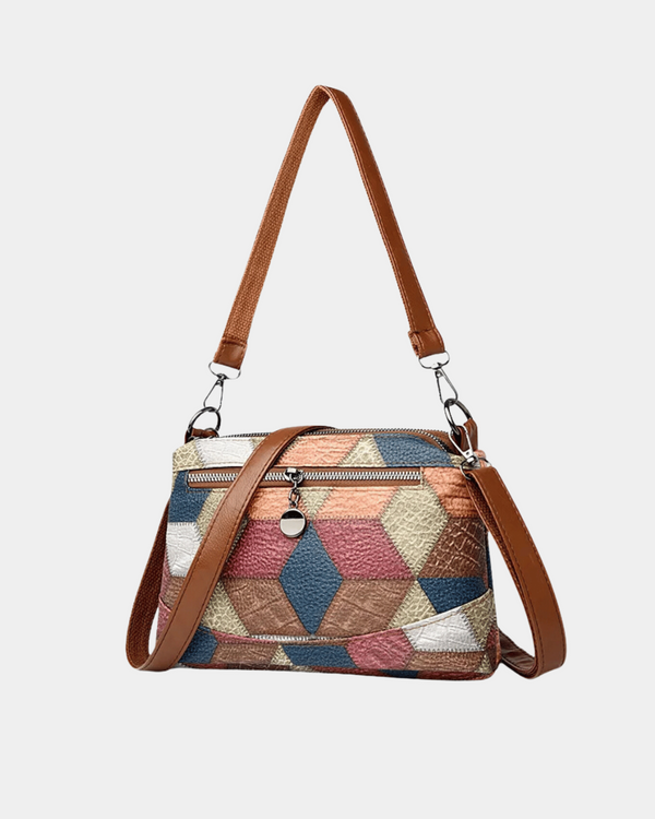 Bolsa Viviane em couro com estampa geográfica