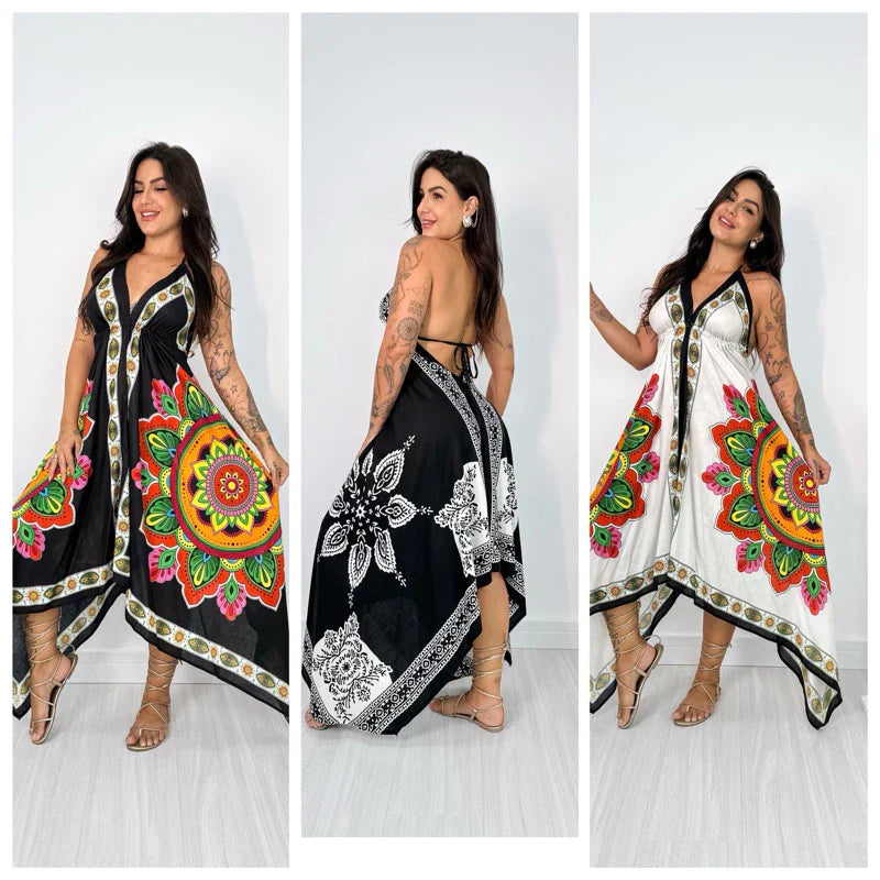 Vestido Indiano Carolina™ Lenço De Ponta Costas Nua Viscose